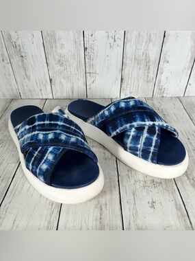 TOMS Women's Alpargata Mallow Sandal Size 9 Platform Slide Blue Tie Dye FlipFlop